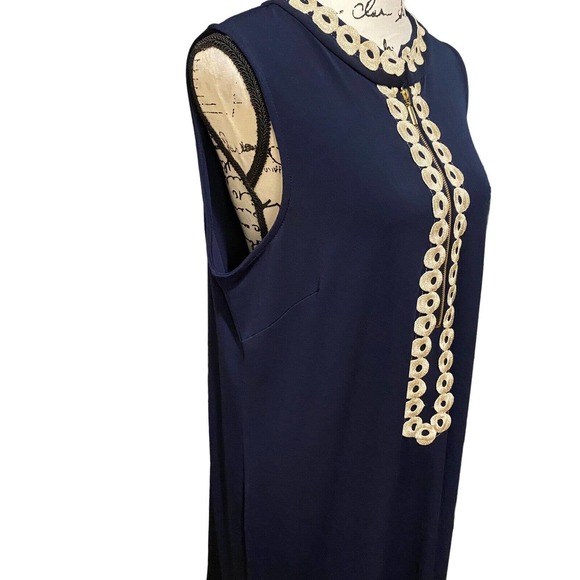 Women’s Nina Leonard Size XLarge Navy Blue Embroidered Dress Zipper Front - Picture 3 of 8